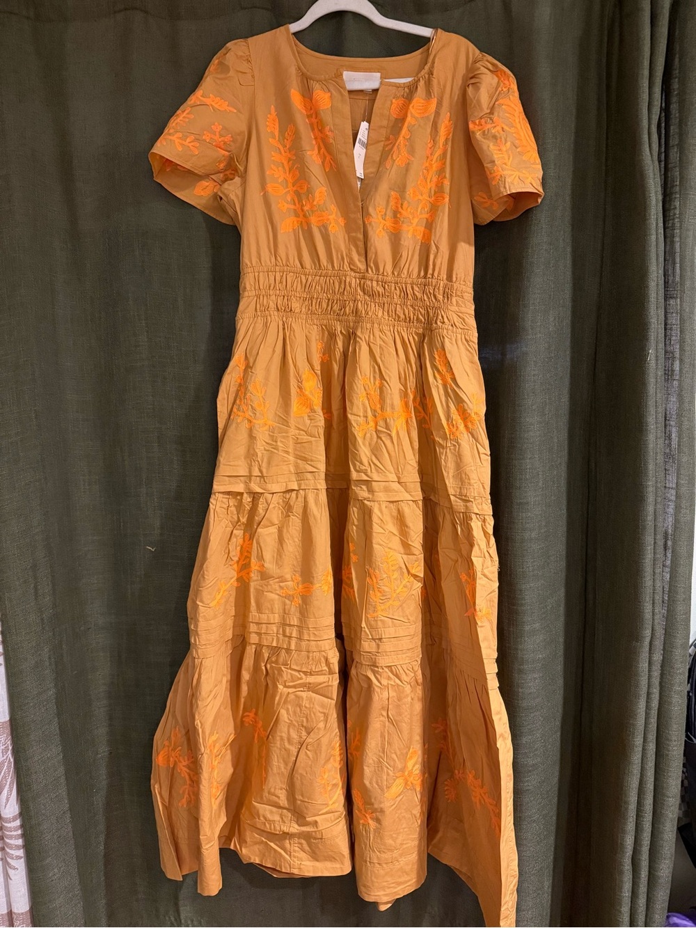 Anthropologie Embroidered Orange Dress- Size L